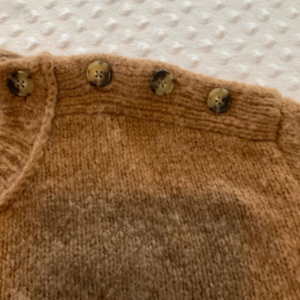 J. Crew Brown‎ Fuzzy Alpaca Wool Blend Button Shoulder Sweater Women's Large